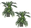 TWO Pre-Potted 24" Mixed Artificial Silk Plants for Home Decoration