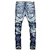 Stunner Men's Spring Summer Slim Ripped Broken Hole Jeans Pants CN Blue 34