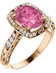 18K Rose Gold 9.00x7.00mm Oval Cut Chatham Created Pink Sapphire and Diamond Ring -- LIFETIME WARRANTY