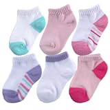 6-Pack No-Show Striped Socks (6-18 Months, Pink)