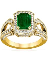 18K Yellow Gold Emerald Cut Emerald Ring With Sidestones