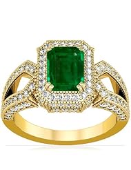 14K Yellow Gold Emerald Cut Emerald Ring With Sidestones