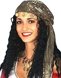 Gypsy Wig with Scarf Kerchief Coins Costume Glitter Hat