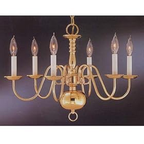 Thomas Lighting Brass Single Tier Colonial Chandelier by Thomas Lighting