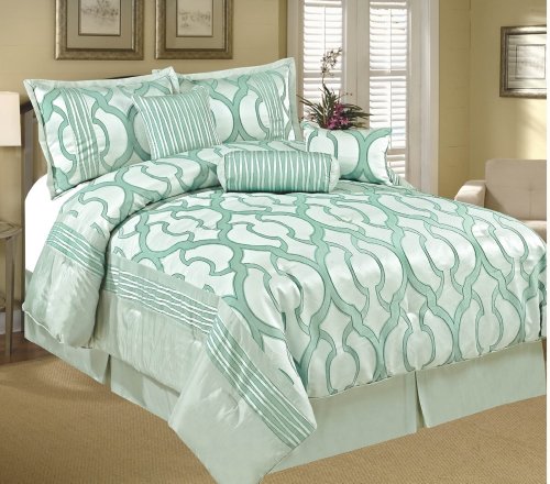 7 Piece Angela Queen Mint Bedding Comforter Set B Prices