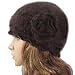 Super Soft Angora Classic Flower Ruffle Laciness Knitted Beanie Cap Hat - Dark Chocolate