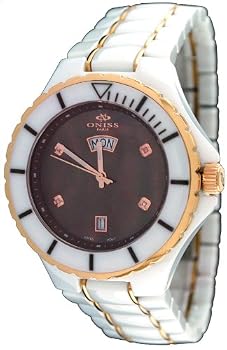 Oniss #ON8015-MDDRG8 Men's Rose Gold Trim White Ceramic Watch (Grey MOP Dial)