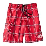 Ohio State University Buckeyes Mens Boardshort in Plaid Pattern - Slugger