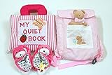 布絵本MY  QUIET  BOOK ピンクストライプ&ベビーズリュック クローリングベア　　おまけ付きラトル入りルームシューズ   お出かけギフトセット