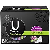 U By Kotex CleanWear Ultra Thin Heavy Flow Pads with Wings, Unscented, 16 Count