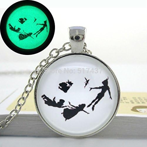 Pretty Lee Glowing Jewelry Peter Pan Necklace Tinkerbell Silhouette 'Second Star To The Right' Necklace. Glowing Necklace Pendant