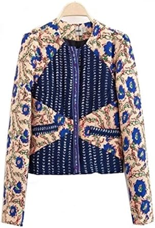 Women's Embroidered Trim Floral Mix Print Cropped Padded Open Front Jacket (L)