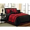 7Pcs Queen Catherine Flocking Black and Red Comforter Set