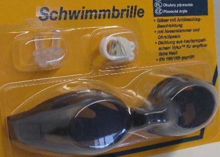 Antibeschlag Schwimmbrille im SET, mit Nasenklammer, Ohrenstöpsel, Taucherbrille / Schwimm Brille schwarz (LHS)