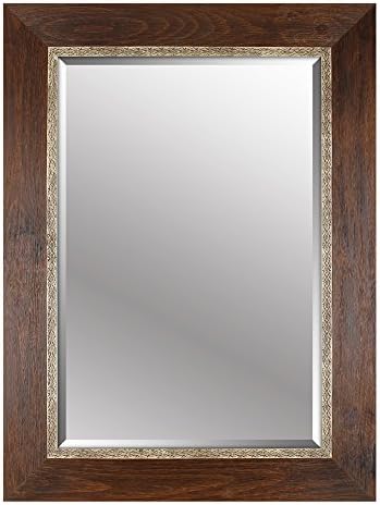 Mirrorize Brown Beveled Hanging Wall Decorative Mirror̂ Embossed Frame, 34 46-Inch, 34X46