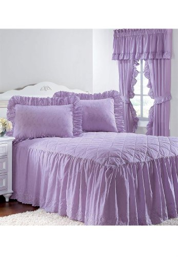 Eyelet Bedspread With Ruffle Bottom (Lavender,Twin)