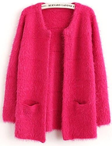 Lanyafang Mohair Cardigan Knitted Sweater Loose Coat Pullovers Long Sleeve (one size, red)