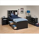 Prepac Sonoma Black Tall Twin Wood Platform Storage Bed 4 Piece Bedroom Set ....