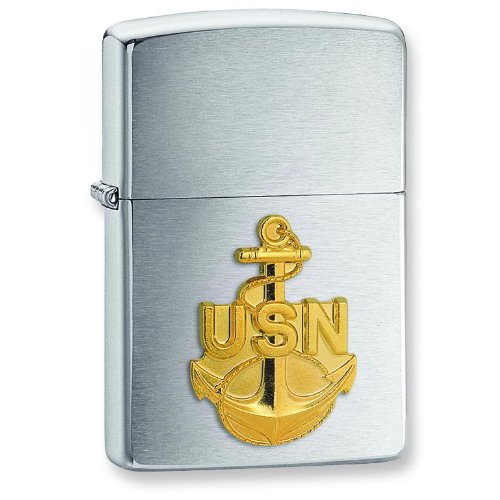 US Navy Anchor Emblem Brushed Chrome Zippo Lighter