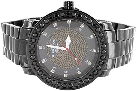 Mens Black Finish Watch Khronos Real Diamond 2 Tone Dial 1 Row Bezel Metal Band