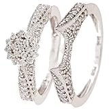 3/4 Carat T.W. Round Cut Diamond Engagement Ring and Women's Wedding Band Set 10K White Gold - Size 7