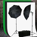 ePhoto Video Studio Lighting Kit with Background Support Stands 3pcs 10'x10' Chromakey Green Screen, Black, White and Case by ePhotoInc HKZ03