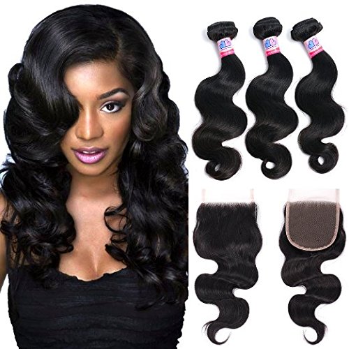 Mike & Mary® Top 7A Best Brazilian Hair 3 Bundles with Lace Closure 4x4