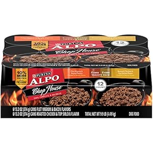 Purina ALPO Brand Dog Food Chophouse Originals With Filet Mignon and Bacon Flavors/Roasted Chicken and Top Sirloin Flavors Variety Pack Wet Dog Food, 13.2-Ounce Cans, Pack of 12 Purina ALPO Brand Dog Food Chophouse Originals With Filet Mignon and Bacon Flavors/Roasted Chicken and Top Sirloin Flavors Variety Pack Wet Dog Food, 13.2-Ounce Cans, Pack of 12