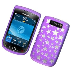 BlackBerry Torch 9800 & 9810 (AT&T) Snap On Protector Hard Case \”Purple Stars\” Design