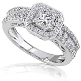 1 1/4 Carat Princess & Round Diamond Engagement Ring in 14kt White Gold