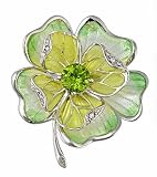 Handmade sterling silver and hand Basse Taille and plique-a-jour enameled flower pin or brooch with peridot centre and diamond accents