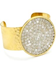 Liz Palacios "Lunas" Gold Moonlight Hammered Rock Crystal Cuff Bracelet