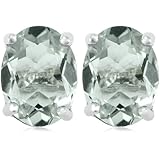 Sterling Silver 8x6mm Oval Green Amethyst Earrings
