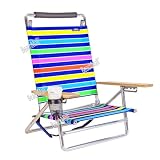 5 pos Lay Flat / Low Seat Aluminum Beach Chair w/ Cup Holder