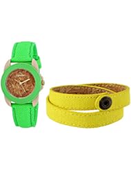 Sprout Womens ST/1064GNYLST Green Organic Cotton Strap Watch and Cork Bracelet Set