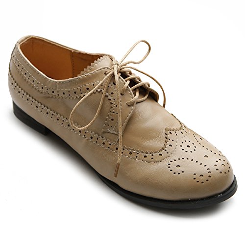 Ollio Women's Shoe Lace Up Low Heels Wingtip Dress Oxford