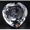 CLEAR CRYSTAL Heart, I love You Mum, with Engraved Rose, Ideal Present for Mother's Day, Gift Boxed