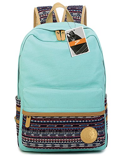 Leaper Casual Style Lightweight Canvas Laptop Bag Cute Backpack Shoulder Bag School Backpack Travel Bag (Water Blue 2)