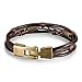 UHIBROS Stainless Steel Leather Bracelet, Men's Leather Rope Wrist Bracelet 8.3 Inch (Light Brown)