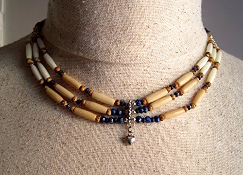 Stone of Manifestation, Navajo Style pipe bone protection choker. Sterling Silver and Lapiz Native American Inspired necklace