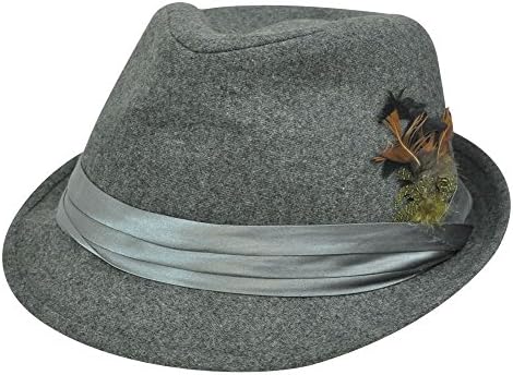 FEDORA TRILBY HAT GREY RIBBON WOOL POLY FEATHER SMALL