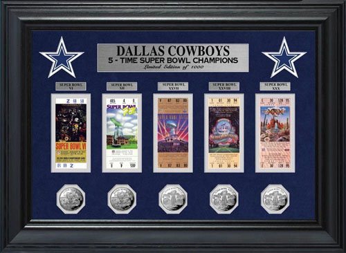 NFL Dallas Cowboys Super Bowl Ticket and Game Coin Collection Framed