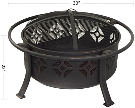 HIO Oil Rubbed Wood Burning Outdoor Fire Pit with Safety Ring With Cover,30-Inch For Backyard And Patio