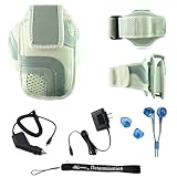 White Adjustable Deluxe Sportband / Workout Armband with Adaptable Neck Str ....