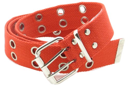 Two-Hole Grommet Canvas Web Belt 1.5" Wide Metal Buckle and Tip Solid Color