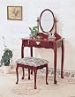 Coaster Queen Anne Style Vanity Table Stool/Bench and Mirror Set, Cherry Finish Wood