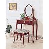 Coaster Queen Anne Style Vanity Table Stool/Bench and Mirror Set, Cherry Finish Wood