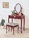 Coaster Queen Anne Style Vanity Table Stool/Bench and Mirror Set, Cherry Finish Wood