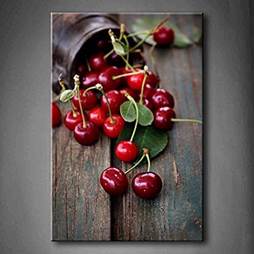 Fitting You Canvas Black And White &amp; Red Fresh Cherries Fruit Food Concept Fresh Cherries On Wood Wall Art Painting Picture Print On Canvas Fruit Pictures