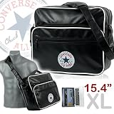 Produkt-Bild: CONVERSE Laptoptasche Messenger Bag // VINTAGE PATCH // Tasche Notebook 15,4 ZOLL Umh&auml;ngetasche SCHWARZ